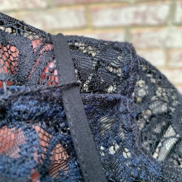 Ann Taylor Loft Black Navy Blue Striped Lace Sheer Shift Dress Sz 8 -NWT - Picture 12 of 14